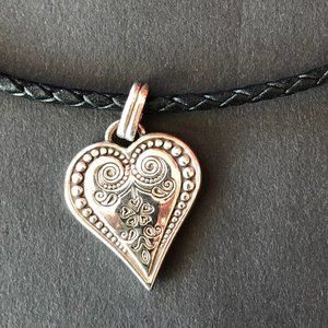 Earrings & Necklace Brighton Silver Heart Leather